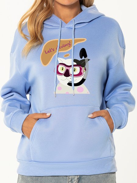 

Unocis Cat Printed Long Sleeve Hoodie Sweatshirt, Blue, Hoodies