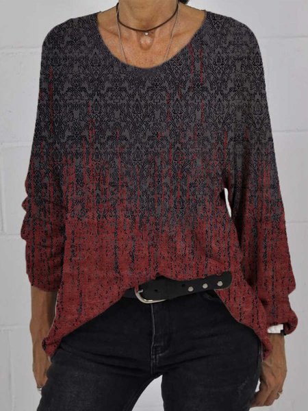 

Casuale Girocollo Allentare Maniche Lunghe Top, Rosso, Blouses & Shirts