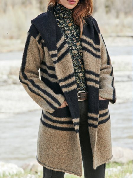 

Loosen Striped Casual Outerwear, As picture, Coats