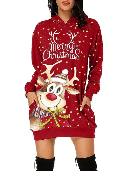 

Off Shoulder Casual Pockets Hooded Dresses, Mini Dresses