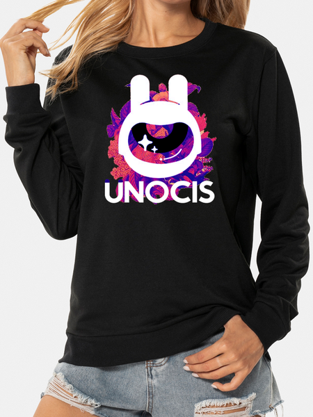 

Unocis Rabbit Print Long Sleeve Round Neck Sweatshirts, Black, Sweatshirts