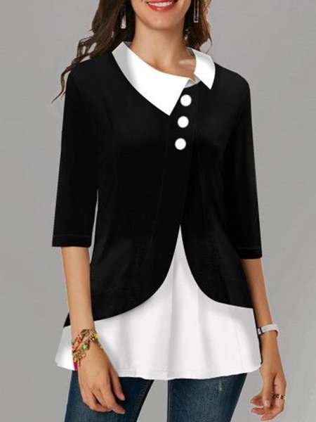 

Asymmetrical Neck Regular Fit Elegant Top, Black, Blouses and Shirts