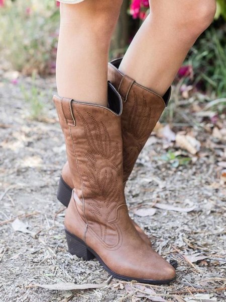

Casual Ethnic Embroidered Cowboy Cowboy Boot, Brown, Boots