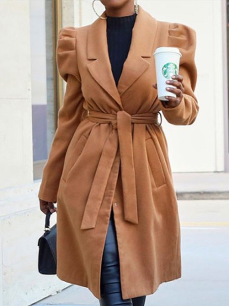 

Elegant Solid Flare Sleeve Outerwear, Camel, Coats