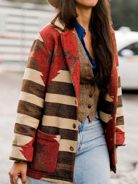 

Geometric Lapel Casual Outerwear, Multicolor, Outerwear