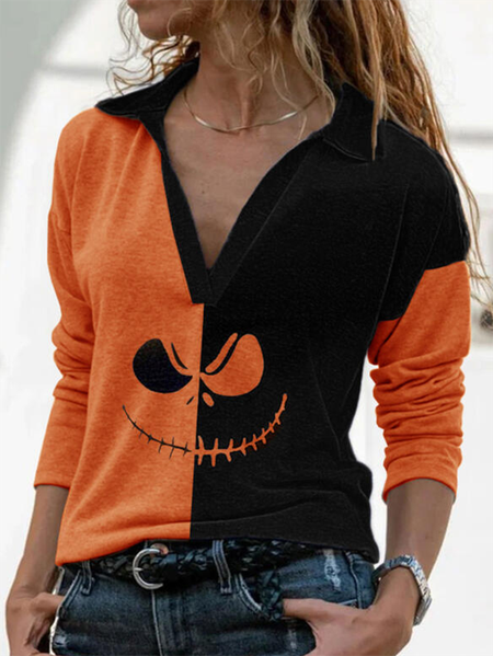 

Long Sleeve V Neck Printed Casual Shirts & Tops, Multicolor, T-Shirts