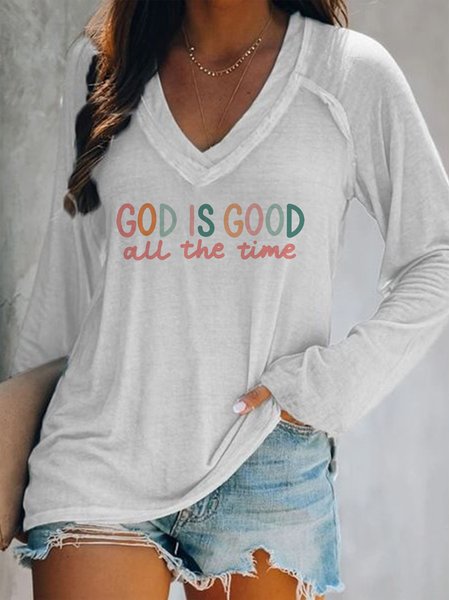

God Is Good All The Time V-neck Shirts & Tops, White, Hoodies&Sweatshirts