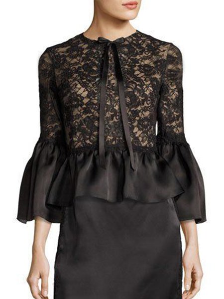 

Elegant Regular Fit Solid Top, Black, Blouses and Shirts
