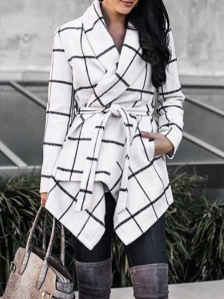 

Long Sleeve Daily Grid Lapel Outerwear, Black-white, Coats
