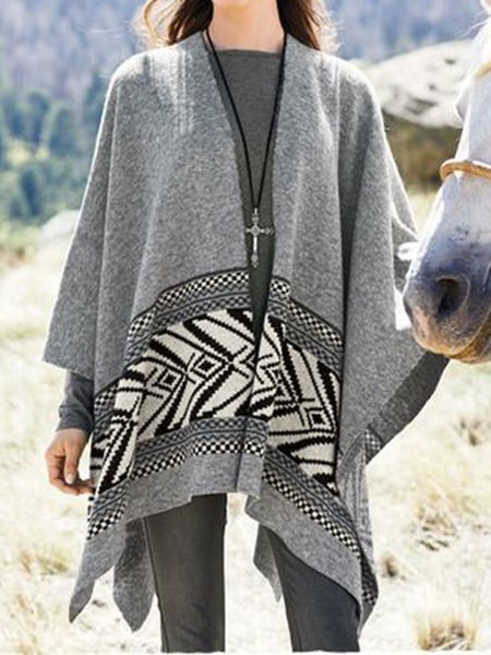 

Cape Collar Tribal Wool/Knitting Outerwear, Gray, Cardigans