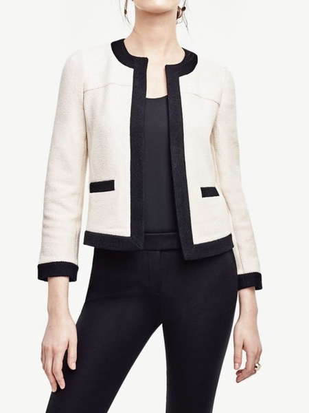 

Fall Crew Neck Work Formal Non-Stretch Mid-weight Jackets, Black-white, Jackets