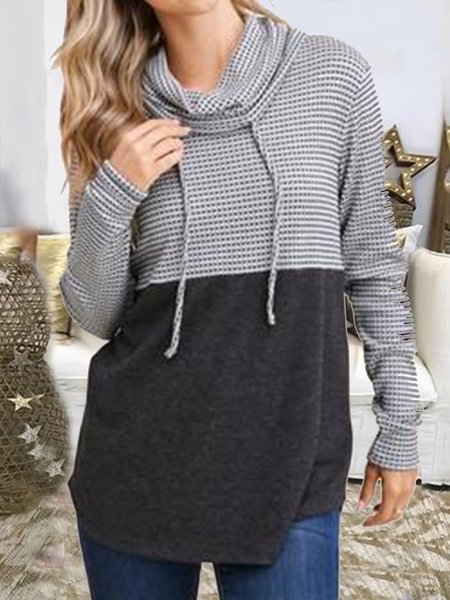

Casual Color Block Cotton Blends Shirts & Tops, Black-grey, Tops