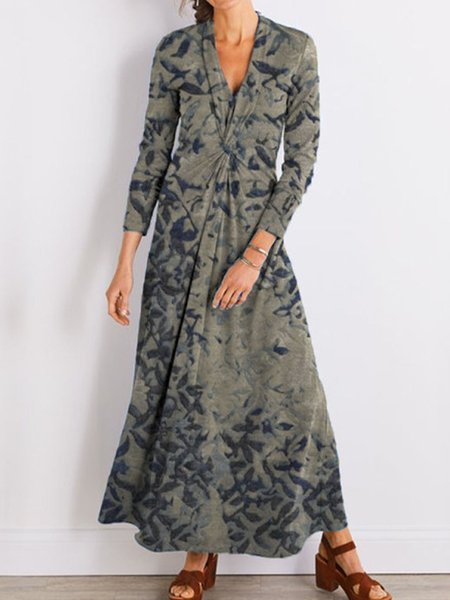 

Scollo a V Farfalla Cotone miscele Abito, Grigio, Maxi Dresses