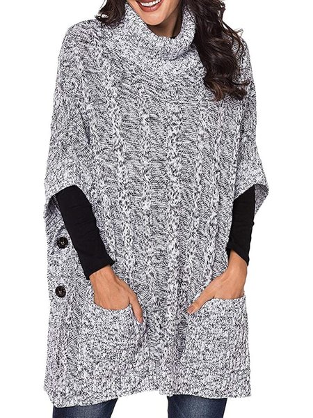

High Neck Casual Solid Loosen Sweater, Light gray, Pullovers