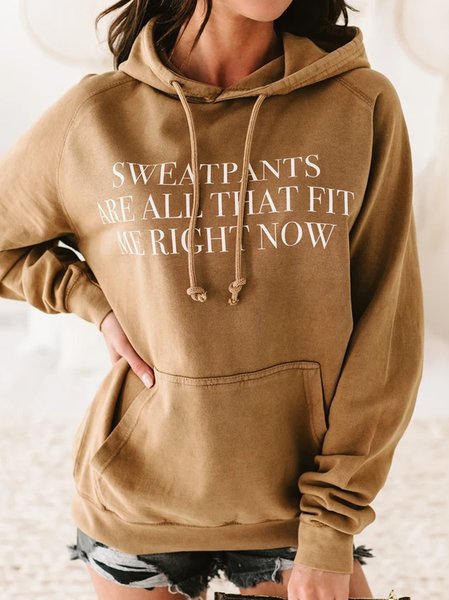 Hooded Letter Pockets Sweatshirt, Khaki, Hoodies & Sweatshirts