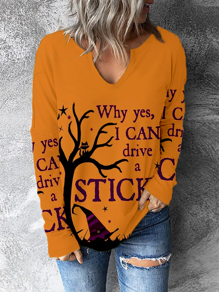 

Plus size Halloween V Neck Casual T-shirt, Orange, T-Shirts