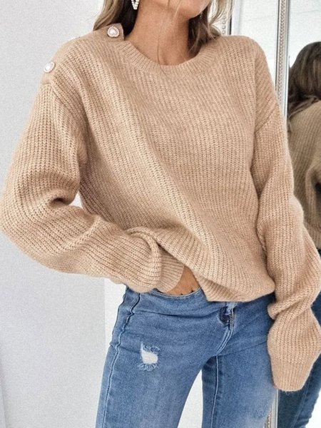 

Loosen Wool/Knitting Buttoned Sweater, Khaki, Sweaters & Cardigans