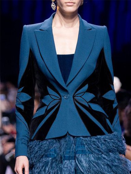 

Long Sleeve Elegant Geometric Outerwear, Blue, Blazers