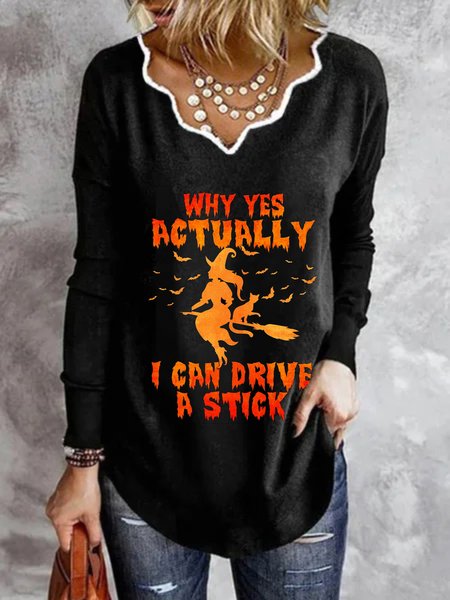 Casual Long Sleeve Plus Size Printed Tops T-shirts, Black, T-Shirts