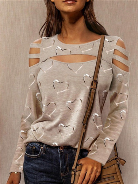 

Loosen Crew Neck Plain Tops, Champagne, Tops