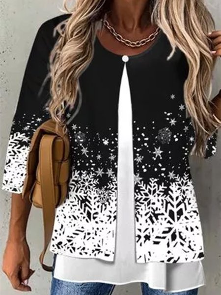 

Casuale Girocollo Allentare Maniche Lunghe Stampato Camicie & Top, Nero, Blouses & Shirts
