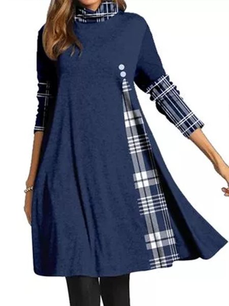 

Casuale Cotone Abito, Navy blu, Midi Dresses