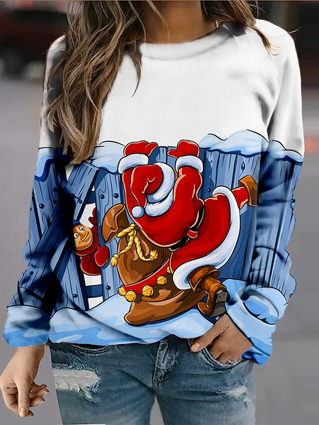 

Christmas Cartoon Pattern Long sleeve Cotton Blends Casual Sweatshirt, Blue, Hoodies & Sweatshirts