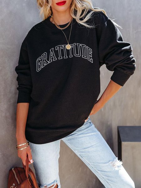 

Black Letter Printed Loosen Round Neck Sweatshirt, Hoodies & Sweatshirts