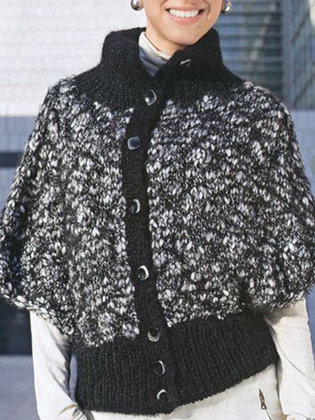 

Casual Solid High Neck Outerwear, Black, Cardigans