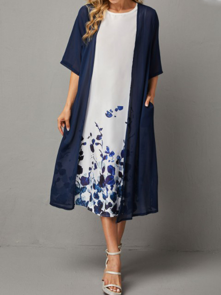 

Casual Leaves Two Piece Sets, Blue, Midi Dresses