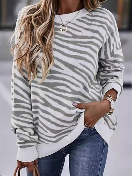 

Casuale Girocollo Zebra Maniche Lunghe Top, Grigio, Blouses & Shirts