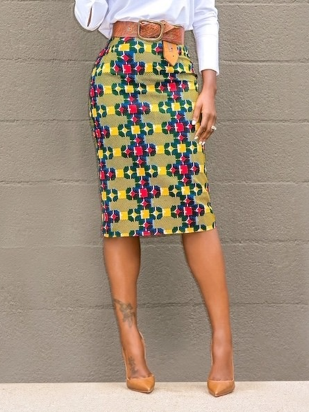 

Fall Zipper fly Geometric Work Formal Date Mid-weight High Stretch Skirts, As picture, Midi Skirts
