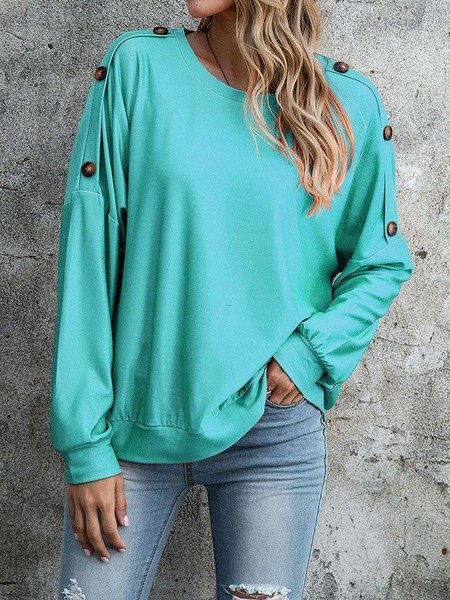 

Casual Solid Color Round Neck Long Sleeve T-Shirts & Tops, Mint, Tees & T-shirts