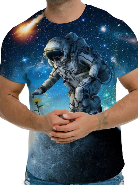 

Crew Neck Cotton Blends Casual Shirts & Tops, As picture, Men's t-shirts
