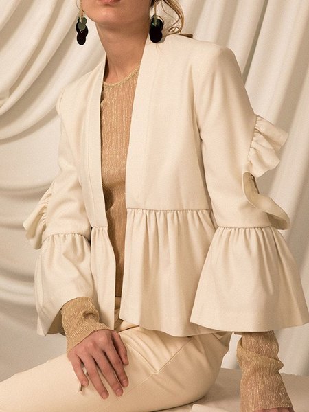 

Solid Long sleeve Elegant Regular Fit Outerwear, White, Outerwear