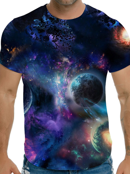 

Casual Crew Neck Cotton Blends Shirts & Tops, As picture, Men's t-shirts