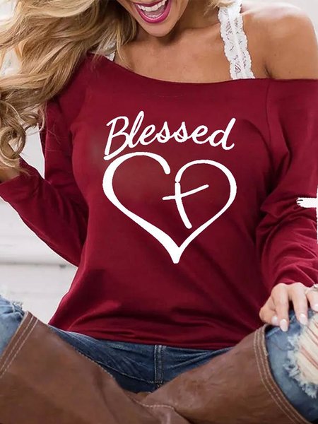 

Casual Letter Shirts & Tops, Wine red, Tops