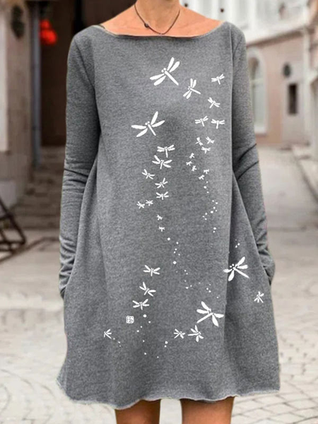

Crew Neck Casual Dresses, Gray, Mini Dresses