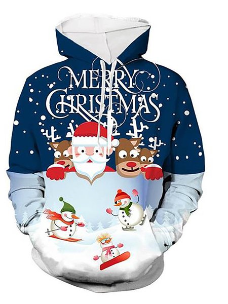 

Christmas Graphic Long Sleeve Hooded Sweatshirt, As picture, Hoodies&Sweatshirts