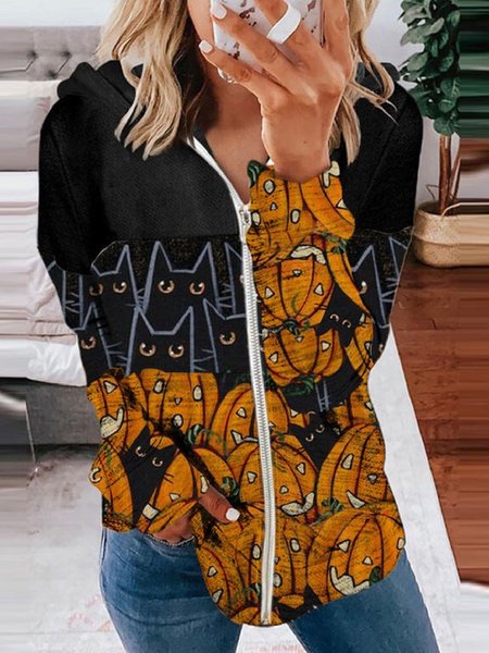 

Halloween Hooded Casual Printed Long Sleeve Sweatshirt, As picture, Hoodies & Sweatshirts
