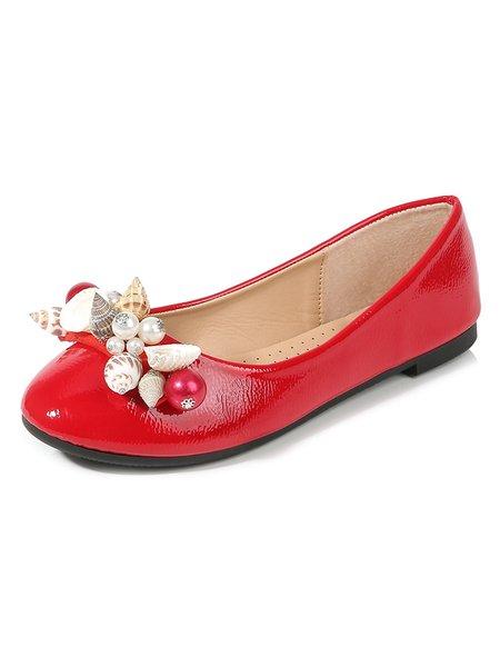 

Personalized Shell Pearl Flat Shoes, Red, Flats
