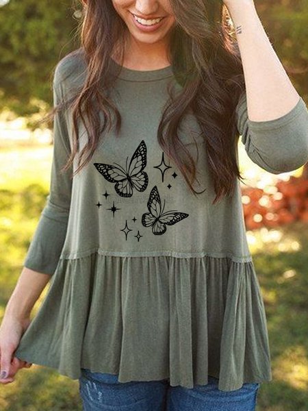 

Vintage Casual Loosen Elegant Crew Neck Shirts & Tops, Green, Tops