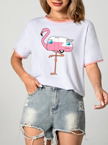 

Unocis Fun Pattern Print Round Neck Short Sleeve Ringer Tee, Pink, T-shirts