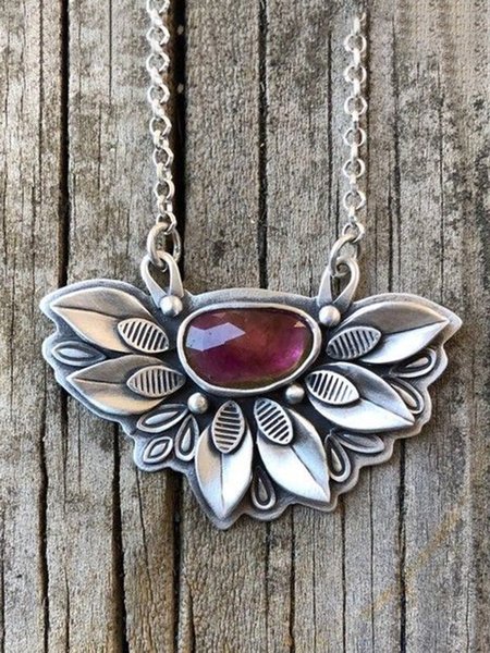 

Vintage Ruby Leaves Necklace, As picture, Necklaces