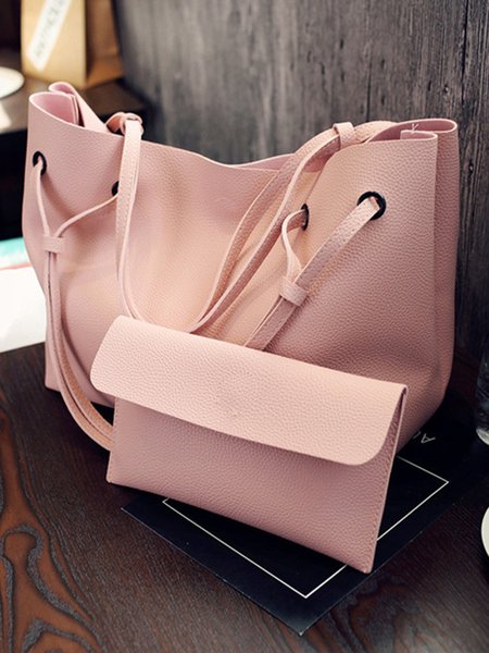 

JFN Simple Plain Handbag Two Pieces Women's Shopping Bag Handbag, Pink, Women's Bags