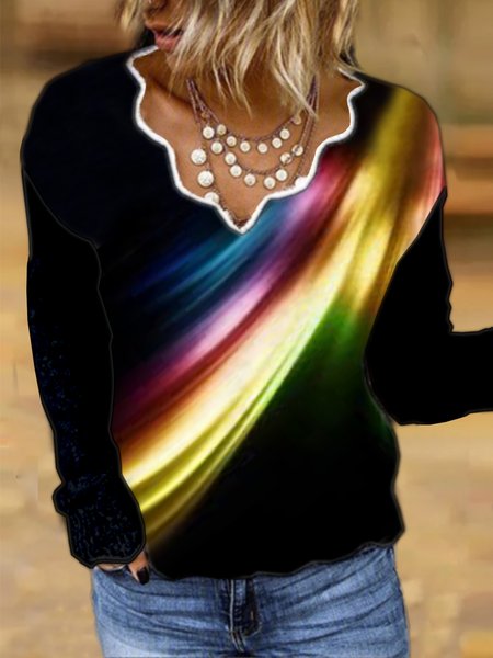 

Loosen Geometric Cotton Blends Shirts & Tops, Black, Tops
