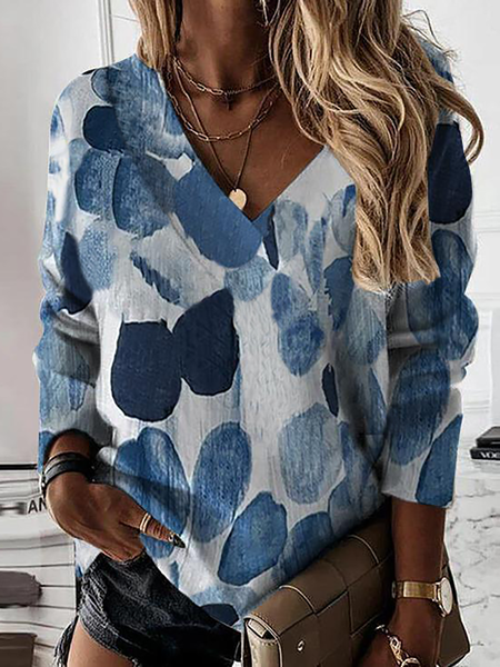 

taglia grande a pois Casuale Top, Blu, Blouses & Shirts