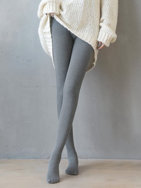 

Vertical strip cotton stretch leggings tights stockings, Light gray, Socks