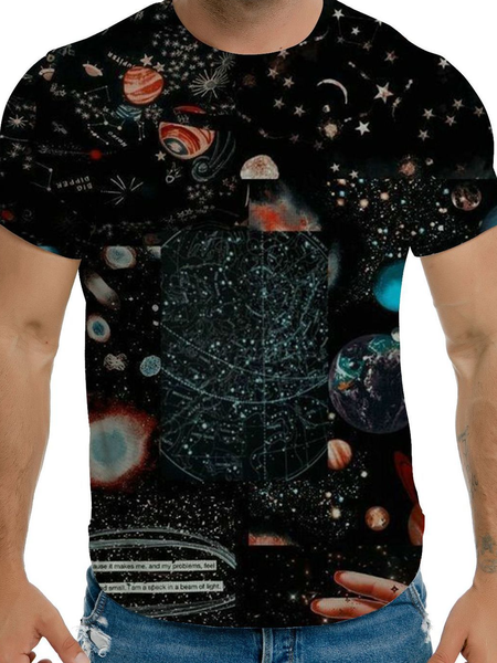 

Cotton Blends Casual Crew Neck T-shirt, Black, Men's t-shirts