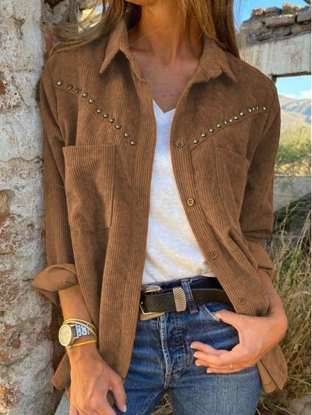 

Tinta Unita Colletto a Camicia Allentare Giubbotto, Caffè, Coats & Jackets